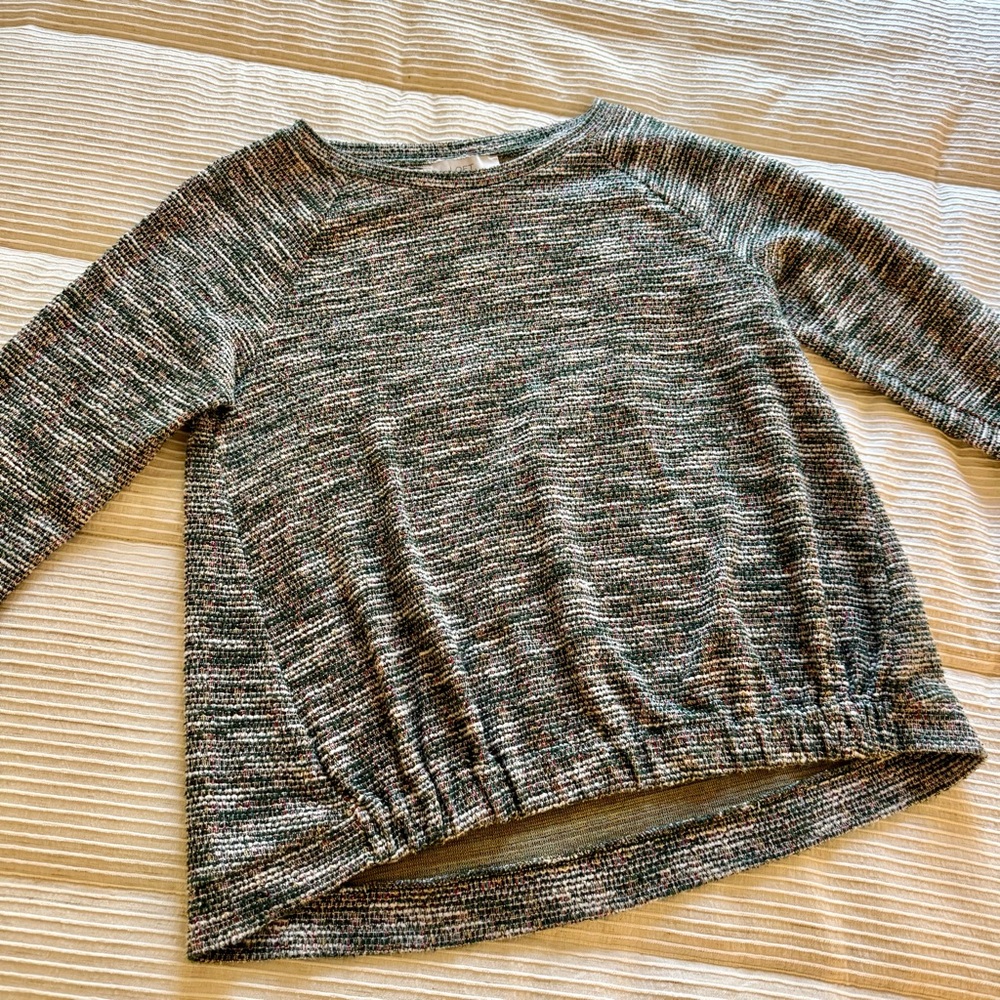 LOFT Green Pink Marled Cotton Blend Sweatshirt M